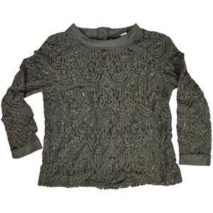 Banana Republic Olive Green Lace Button Back Long Sleeve Top Blouse S